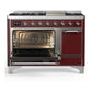 Ilve UM48FQNR3BUC Ilve Um48Fqnr3Buc Majestic Iii 48 Inch Dual Fuel Range With 8 Burners And Griddle, Dual Function Burner Up To 25,000 Btu (Natural Gas, Solid Door, Burgundy, Chrome)