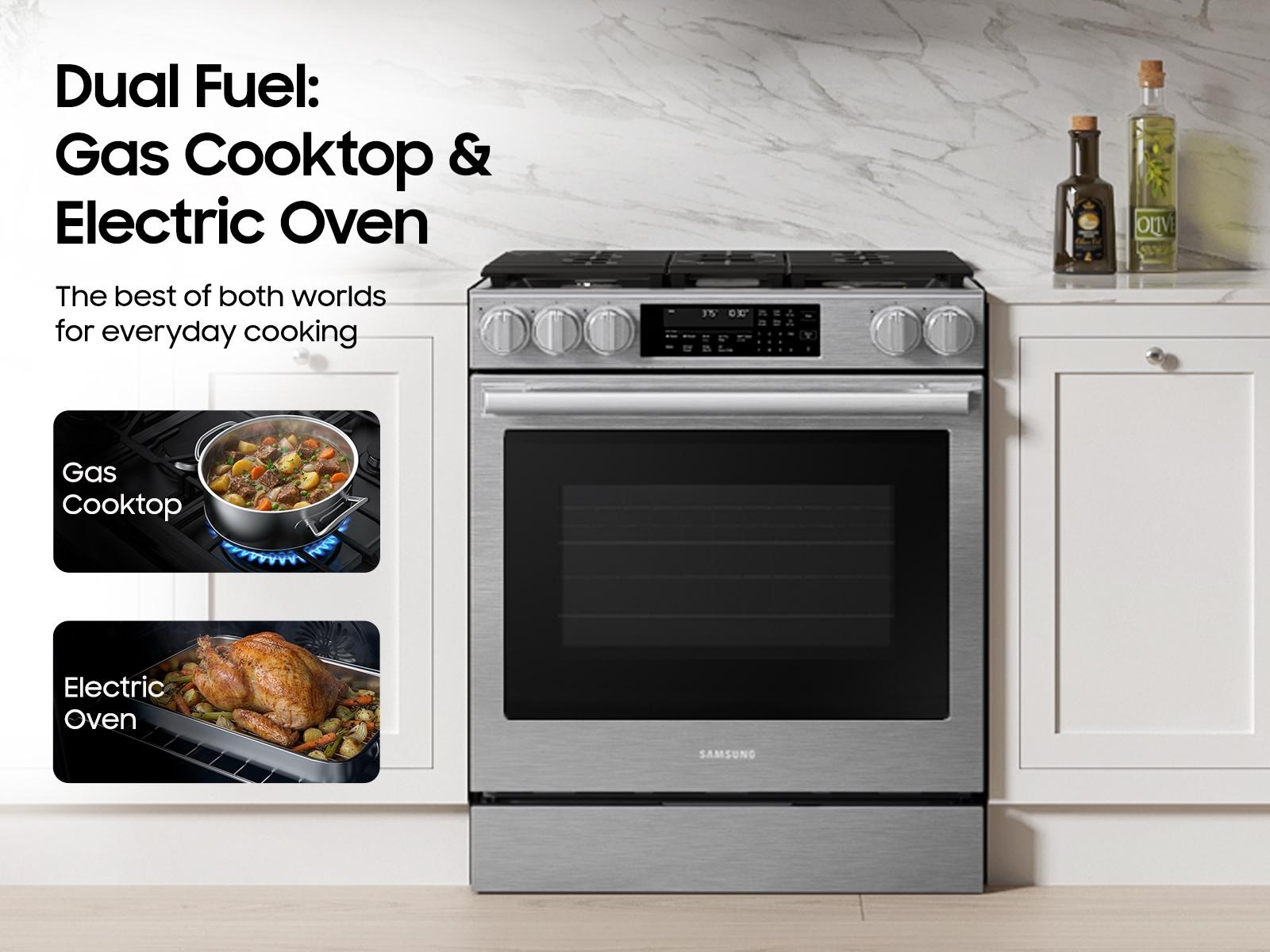 Samsung NSG90H63SRAA Bespoke Smart Slide-In Dual Fuel Range Pro Style Elite Design Illuminated Knobs Air Fry Max