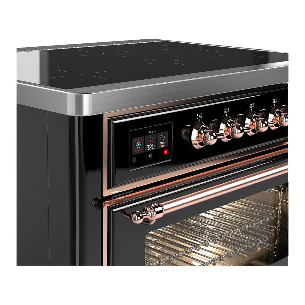 Ilve UMIB36NR3BKP Ilve Umib36Nr3Bkp Majestic Iii 36 Inch Induction Range With 6 Elements, 3.5 Cu. Ft. Total Oven Capacity (Triple Glass Door, Glossy Black, Copper)