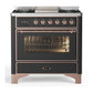 Ilve UM36FNR3MGPLP Ilve Um36Fnr3Mgplp Majestic Iii 36 Inch Dual Fuel Range With 6 Black Brass Burners And Griddle, Dual Function Burner Up To 25,000 Btu (Triple Glass Door, Graphite Matte, Copper, Liquid Propane)
