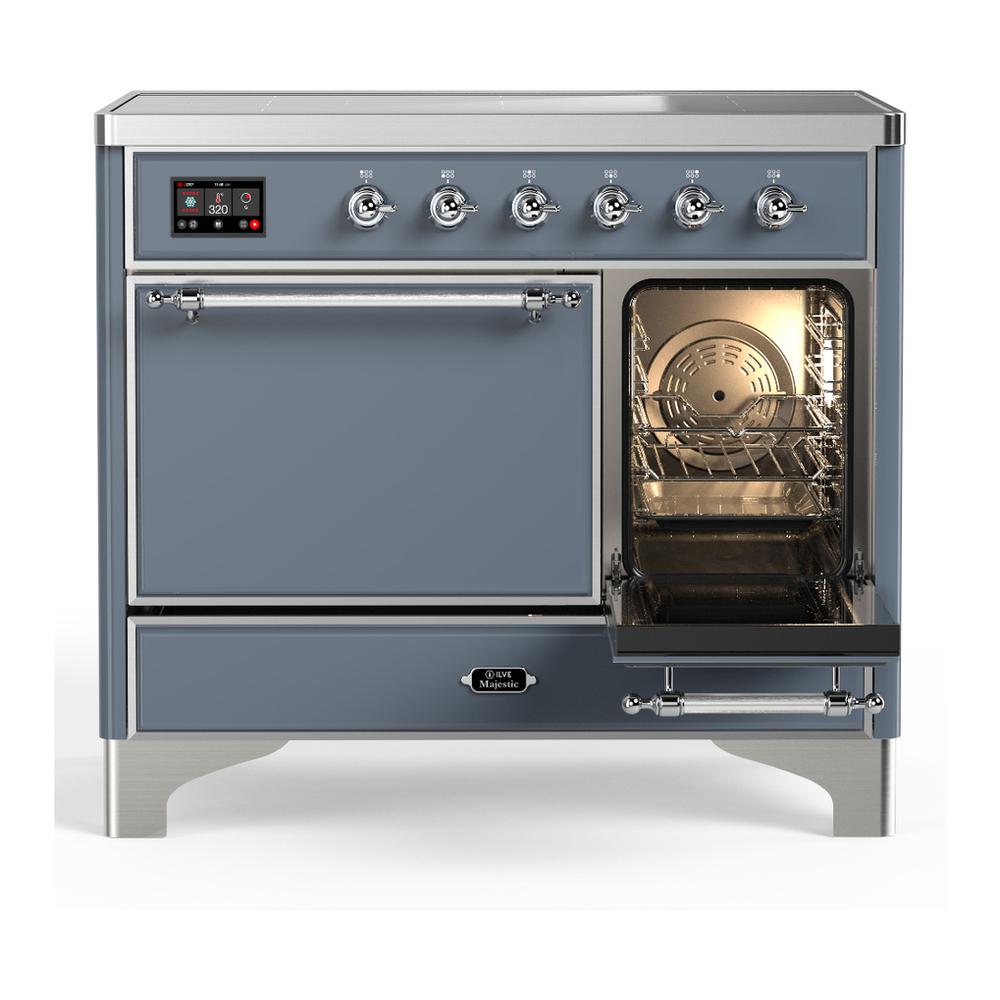 Ilve UMDIB40QNR3BGC Ilve Umdib40Qnr3Bgc Majestic Iii 40 Inch Induction Range With 6 Elements, 3.82 Cu. Ft. Total Oven Capacity (Solid Door, Blue Grey, Chrome)