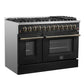 Forno FFSGS615648BLK Galiano 48-Inch Dual Fuel Range Black & Antique Brass Design With 8 Sealed Burners 107,000 Btu, 6.58 Cu. Ft. Double Ovens & Griddle