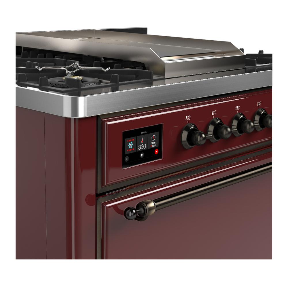 Ilve UM36FQNR3BUBLP Ilve Um36Fqnr3Bublp Majestic Iii 36 Inch Dual Fuel Range With 6 Black Brass Burners And Griddle, Dual Function Burner Up To 25,000 Btu (Solid Door, Burgundy, Burnished, Liquid Propane)