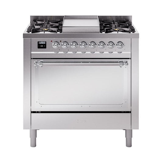 Ilve UN36FQNMPSSC Ilve Un36Fqnmpssc Nostalgie Ii Noblesse 36" Dual Fuel Range (Natural Gas, Solid Door, Stainless Steel, Chrome)