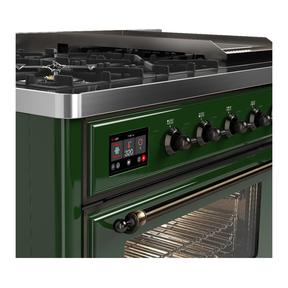 Ilve UM48FNR3EGBLP Ilve Um48Fnr3Egblp Majestic Iii 48 Inch Dual Fuel Range With 8 Burners And Griddle, Dual Function Burner Up To 25,000 Btu (Liquid Propane, Triple Glass Door, Emerald Green, Burnished)