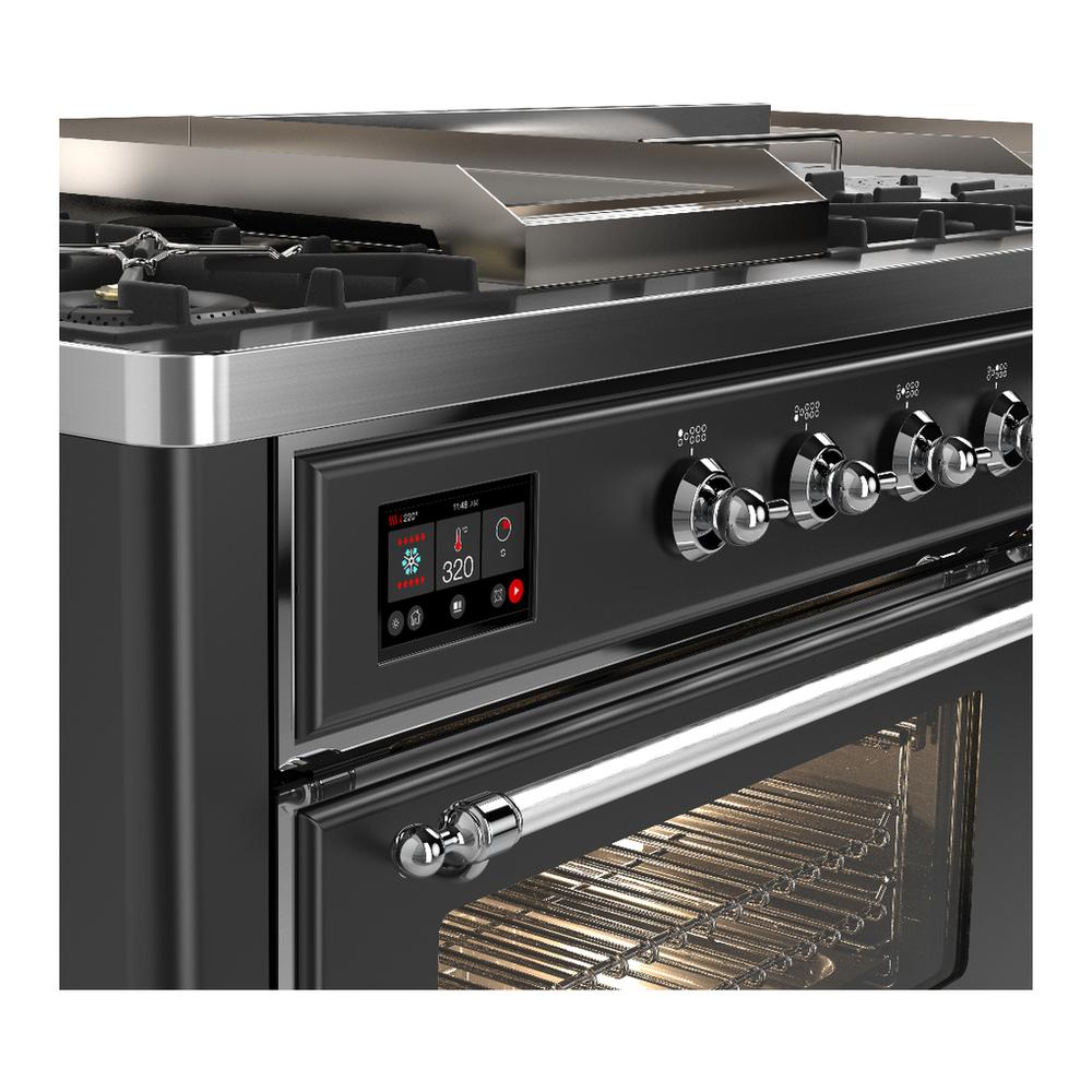 Ilve UM60FSNR3MGCLP Ilve Um60Fsnr3Mgclp Majestic Iii 60 Inch Dual Fuel Range With 7 Burners, Griddle And French Top, Dual Function Burner With Up To 25,000 Btu (Liquid Propane, Triple Glass Door, Graphite Matte, Chrome)