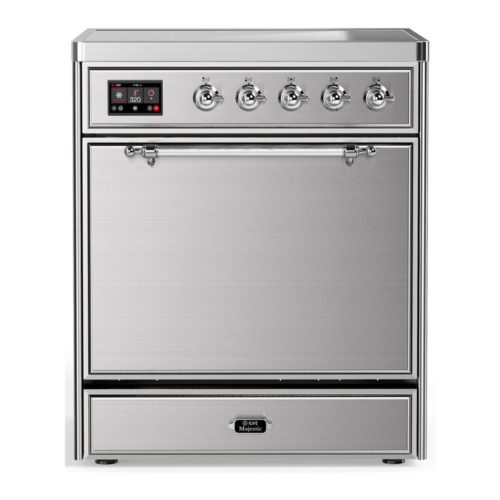 Ilve UMIB30QNR3SSC Ilve Umib30Qnr3Ssc Majestic Iii 30 Inch Induction Range With 4 Elements, 4 Cu. Ft. Oven Capacity (Solid Door, Stainless Steel, Chrome)