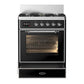 Ilve UM30NR3BKC Ilve Um30Nr3Bkc Majestic Iii 30 Inch Dual Fuel Range With 5 Black Brass Burners, Dual Function Burner Up To 25,000 Btu (Natural Gas, Triple Glass Door, Glossy Black, Chrome)