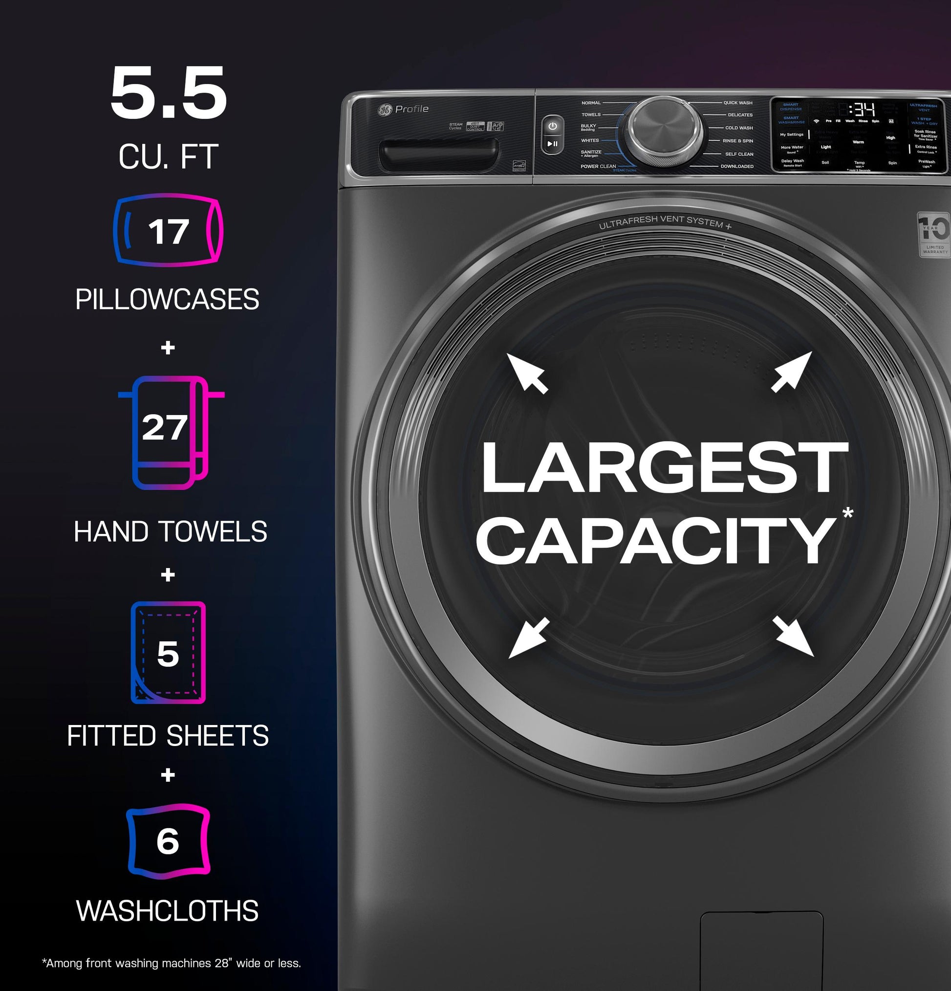 Ge Appliances PFW955SPWDS Ge Profile&#8482; 5.5 Cu. Ft. Capacity Smart Front Load Energy Star® Steam Washer With Ultrafresh Vent System+ And Smart Wash & Smart Rinse