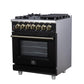 Forno FFSGS612530BLK Forno Massimo 30-Inch Freestanding Dual Fuel Range In Black With Antique Brass Accessories, 4 Burners, 4.32 Cu. Ft. Convection Oven