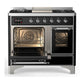 Ilve UMD40FNR3BKC Ilve Umd40Fnr3Bkc Majestic Iii 40 Inch Dual Fuel Range With 6 Burners And Griddle, Dual Function Burner Up To 25,000 Btu (Natural Gas, Triple Glass Door, Glossy Black, Chrome)