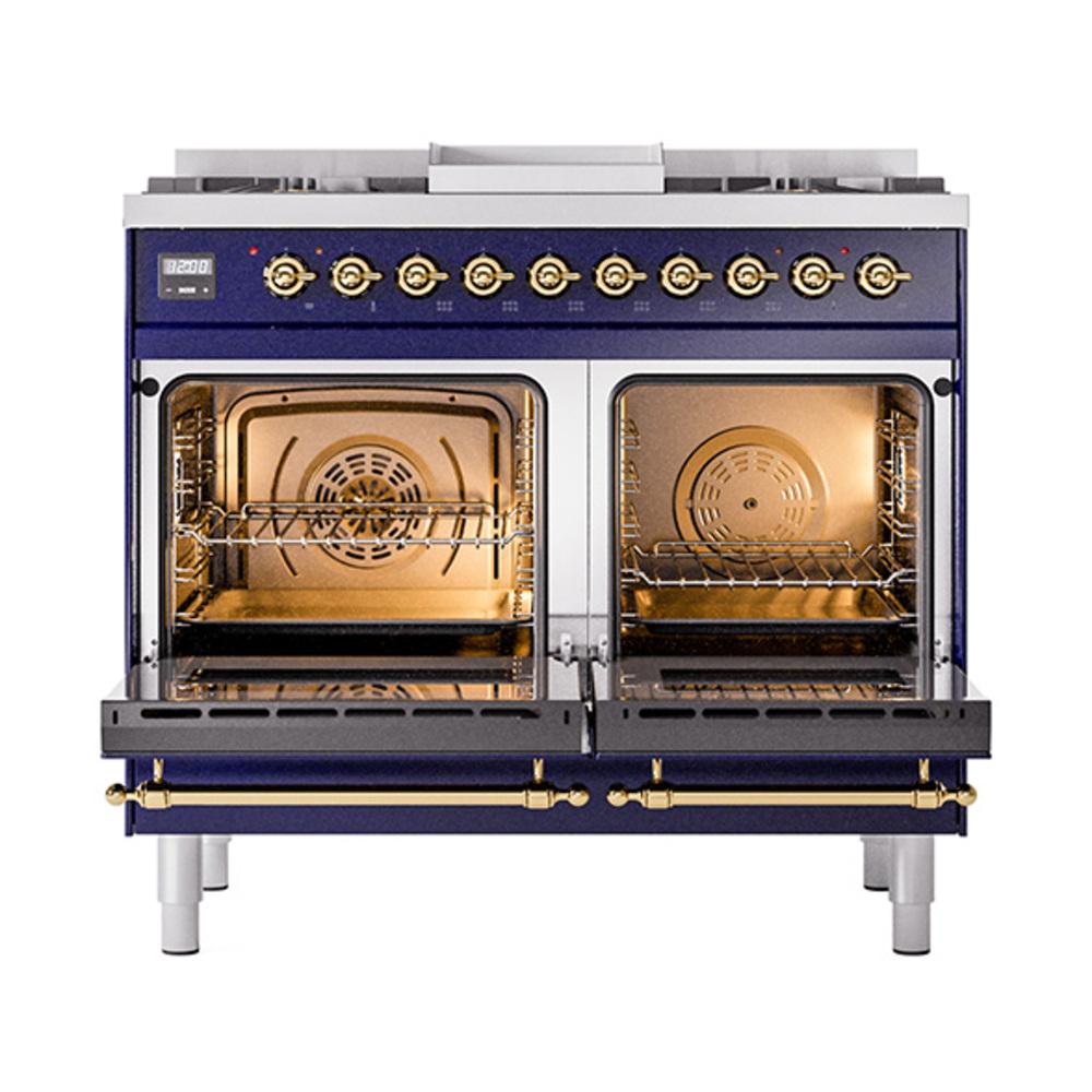 Ilve UND40FQNMPMBGLP Ilve Und40Fqnmpmbglp Nostalgie Ii Noblesse 40" Dual Fuel Range (Liquid Propane, Solid Door, Midnight Blue, Brass)