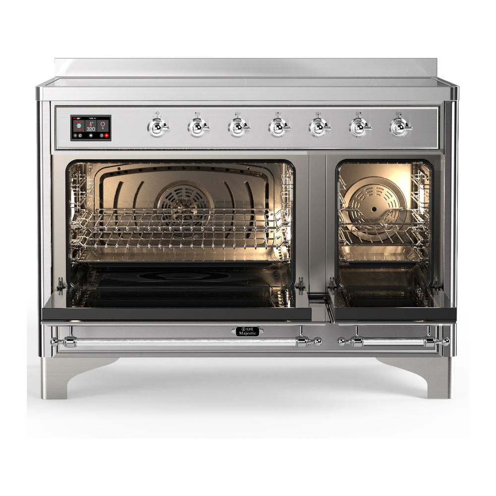 Ilve UMIB48QNR3SSC Ilve Umib48Qnr3Ssc Majestic Iii 48 Inch Induction Range With 6 Elements, 5.02 Cu. Ft. Total Oven Capacity (Solid Door, Stainless Steel, Chrome)