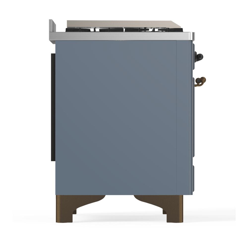 Ilve UM48FSQNR3BGB Ilve Um48Fsqnr3Bgb Majestic Iii 48 Inch Dual Fuel Range With 5 Black Brass Burners, Griddle And French Top, Dual Function Burner Up To 25,000 Btu (Natural Gas, Solid Door, Blue Grey, Burnished)