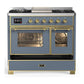 Ilve UMD40FNR3BGG Ilve Umd40Fnr3Bgg Majestic Iii 40 Inch Dual Fuel Range With 6 Burners And Griddle, Dual Function Burner Up To 25,000 Btu (Natural Gas, Triple Glass Door, Blue Grey, Brass)