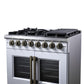 Forno FFSGS638736WHT Forno Capriasca 36 Inch Freestanding French Door Dual Fuel Range In White With Antique Brass Accessories, 6 Burners, True Convection Oven