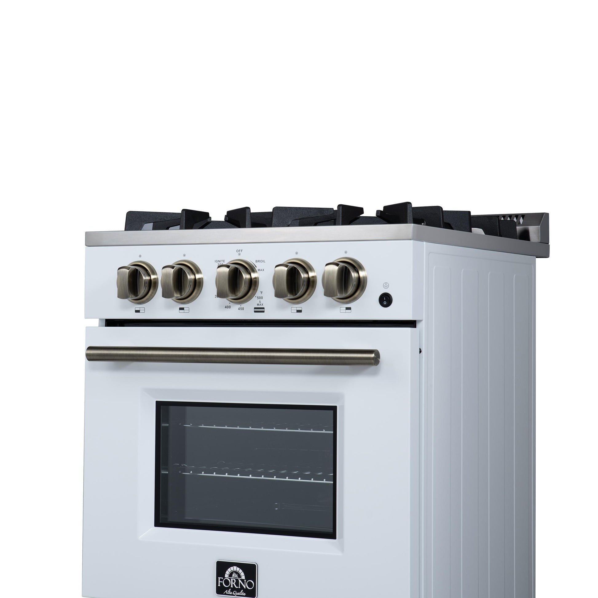 Forno FFSGS627224WHT Forno Breno 24 Inch Freestanding Gas Range In White With Antique Brass, Compact Design