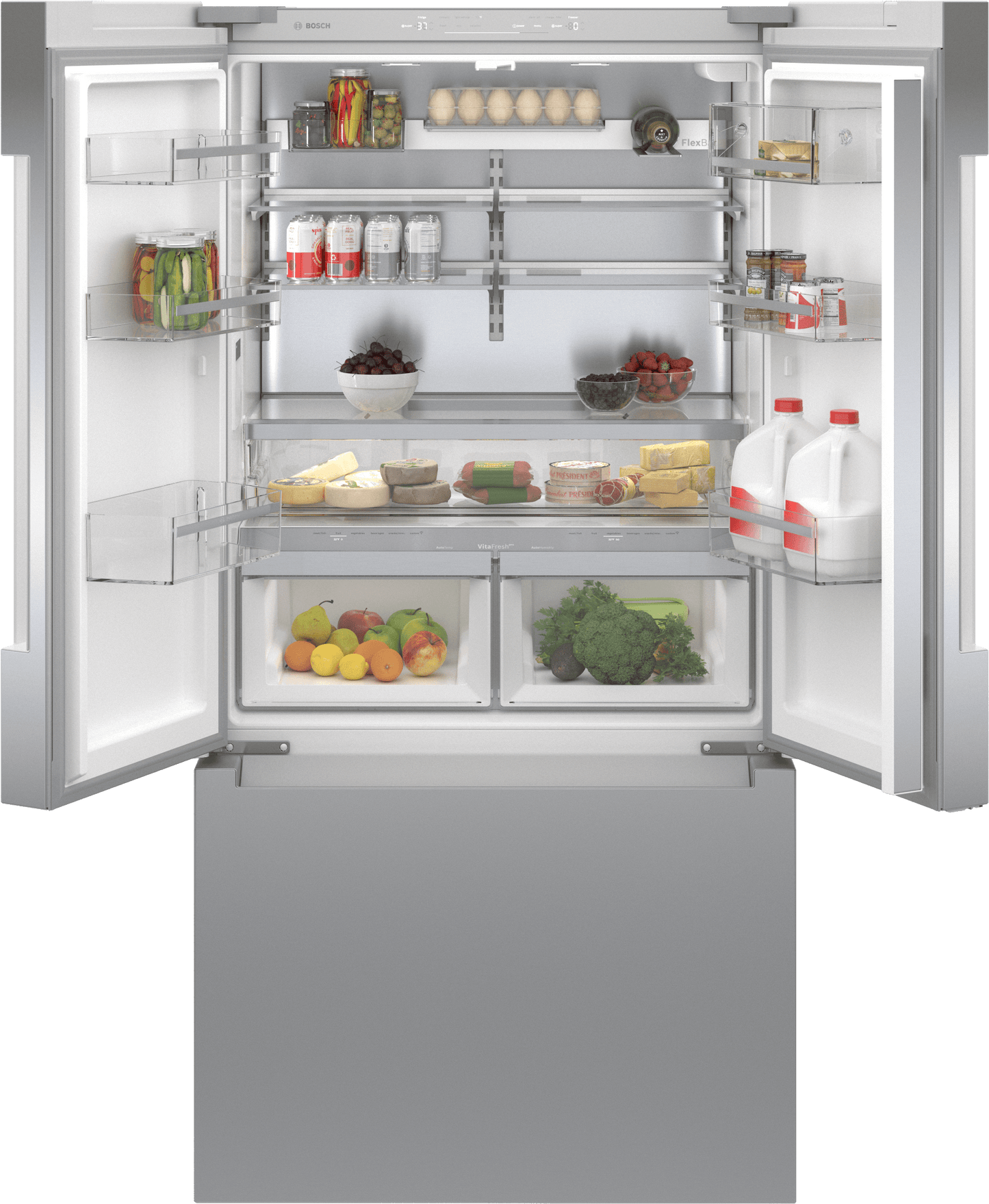 Bosch B36CT84ENS 800 Series, French Door Bottom Freezer, Multi Door, 36'', Brushed Steel (With Anti-Fingerprint), Total No Frost