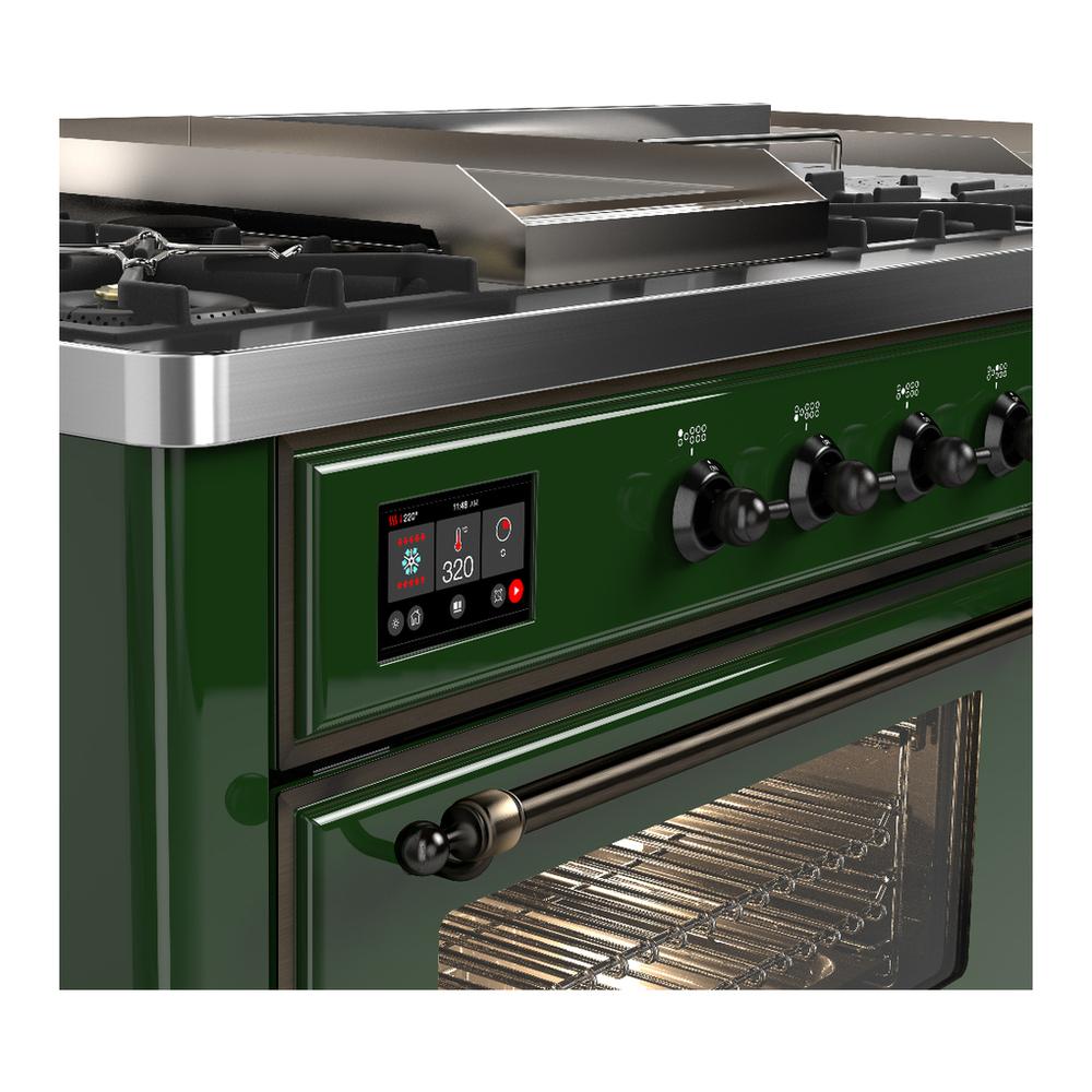 Ilve UM60FSNR3EGBLP Ilve Um60Fsnr3Egblp Majestic Iii 60 Inch Dual Fuel Range With 7 Burners, Griddle And French Top, Dual Function Burner With Up To 25,000 Btu (Liquid Propane, Triple Glass Door, Emerald Green, Burnished)