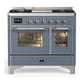 Ilve UMD40FNR3BGC Ilve Umd40Fnr3Bgc Majestic Iii 40 Inch Dual Fuel Range With 6 Burners And Griddle, Dual Function Burner Up To 25,000 Btu (Natural Gas, Triple Glass Door, Blue Grey, Chrome)