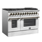 Forno FFSGS615648WHT Galiano 48-Inch Dual Fuel Range White & Antique Brass Design With 8 Sealed Burners 107,000 Btu, 6.58 Cu. Ft. Double Ovens & Griddle