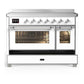Ilve UMIB48NR3WHC Ilve Umib48Nr3Whc Majestic Iii 48 Inch Induction Range With 6 Elements, 5.02 Cu. Ft. Total Oven Capacity (Triple Glass Door, White, Chrome)