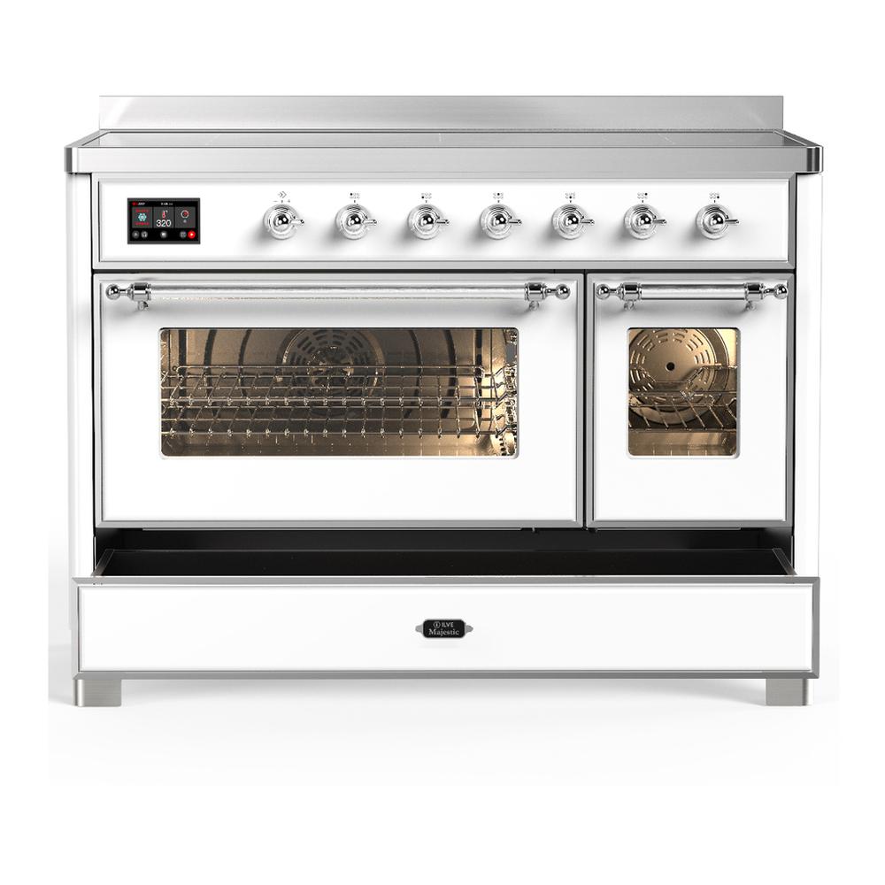 Ilve UMIB48NR3WHC Ilve Umib48Nr3Whc Majestic Iii 48 Inch Induction Range With 6 Elements, 5.02 Cu. Ft. Total Oven Capacity (Triple Glass Door, White, Chrome)