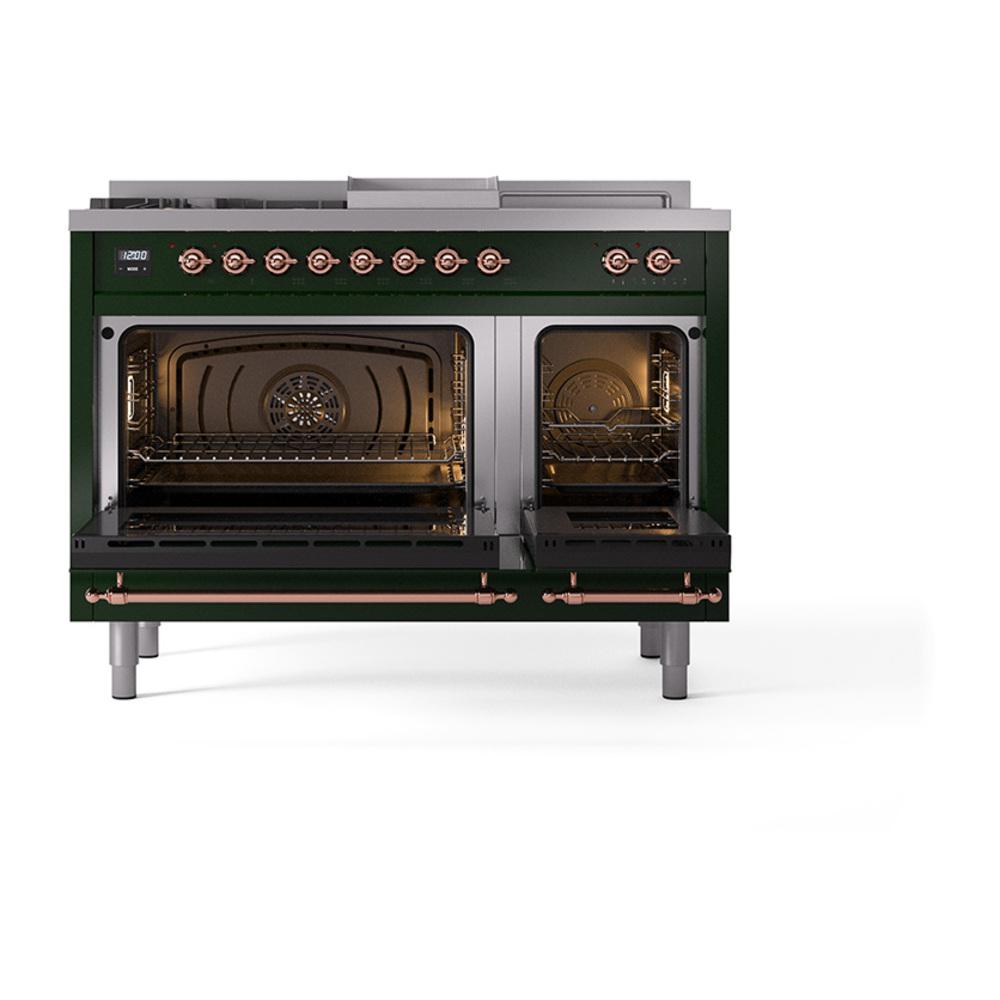 Ilve UN48FSNMPEGPLP Ilve Un48Fsnmpegplp Nostalgie Ii Noblesse 48" Dual Fuel Range (5 Sealed Burners + Griddle + French Top, Liquid Propane, Triple Glass Door, Emerald Green, Copper)
