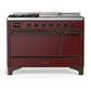 Ilve UM48FSQNR3BUB Ilve Um48Fsqnr3Bub Majestic Iii 48 Inch Dual Fuel Range With 5 Black Brass Burners, Griddle And French Top, Dual Function Burner Up To 25,000 Btu (Natural Gas, Solid Door, Burgundy, Burnished)