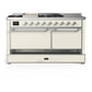 Ilve UM60FSQNR3AWC Ilve Um60Fsqnr3Awc Majestic Iii 60 Inch Dual Fuel Range With 7 Burners, Griddle And French Top, Dual Function Burner With Up To 25,000 Btu (Natural Gas, Solid Door, Antique White, Chrome)