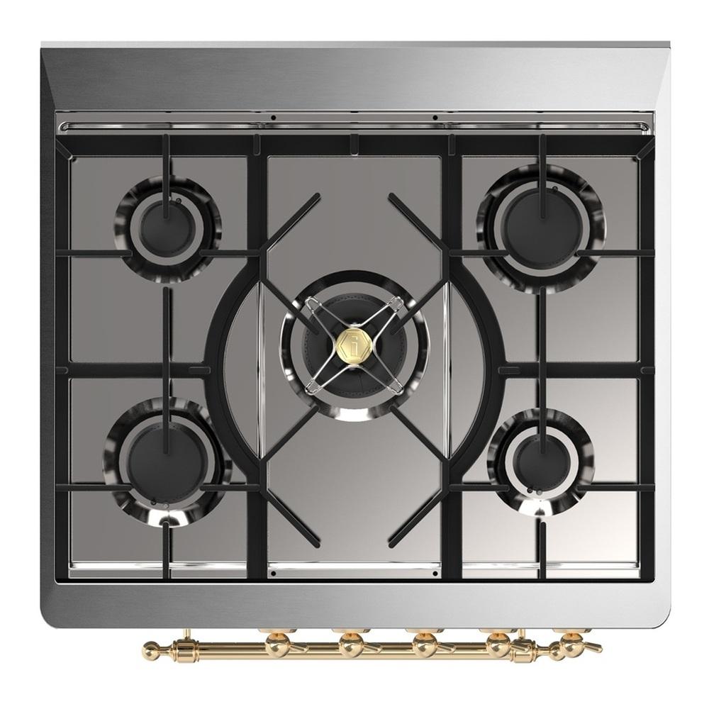 Ilve UM30QNR3MGGLP Ilve Um30Qnr3Mgglp Majestic Iii 30 Inch Dual Fuel Range With 5 Black Brass Burners, Dual Function Burner Up To 25,000 Btu (Liquid Propane, Solid Door, Graphite Matte, Brass)