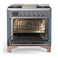 Ilve UM36FNR3BGPLP Ilve Um36Fnr3Bgplp Majestic Iii 36 Inch Dual Fuel Range With 6 Black Brass Burners And Griddle, Dual Function Burner Up To 25,000 Btu (Triple Glass Door, Blue Grey, Copper, Liquid Propane)