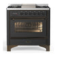 Ilve UM36FNR3MGB Ilve Um36Fnr3Mgb Majestic Iii 36 Inch Dual Fuel Range With 6 Black Brass Burners And Griddle, Dual Function Burner Up To 25,000 Btu (Triple Glass Door, Graphite Matte, Burnished, Natural Gas)