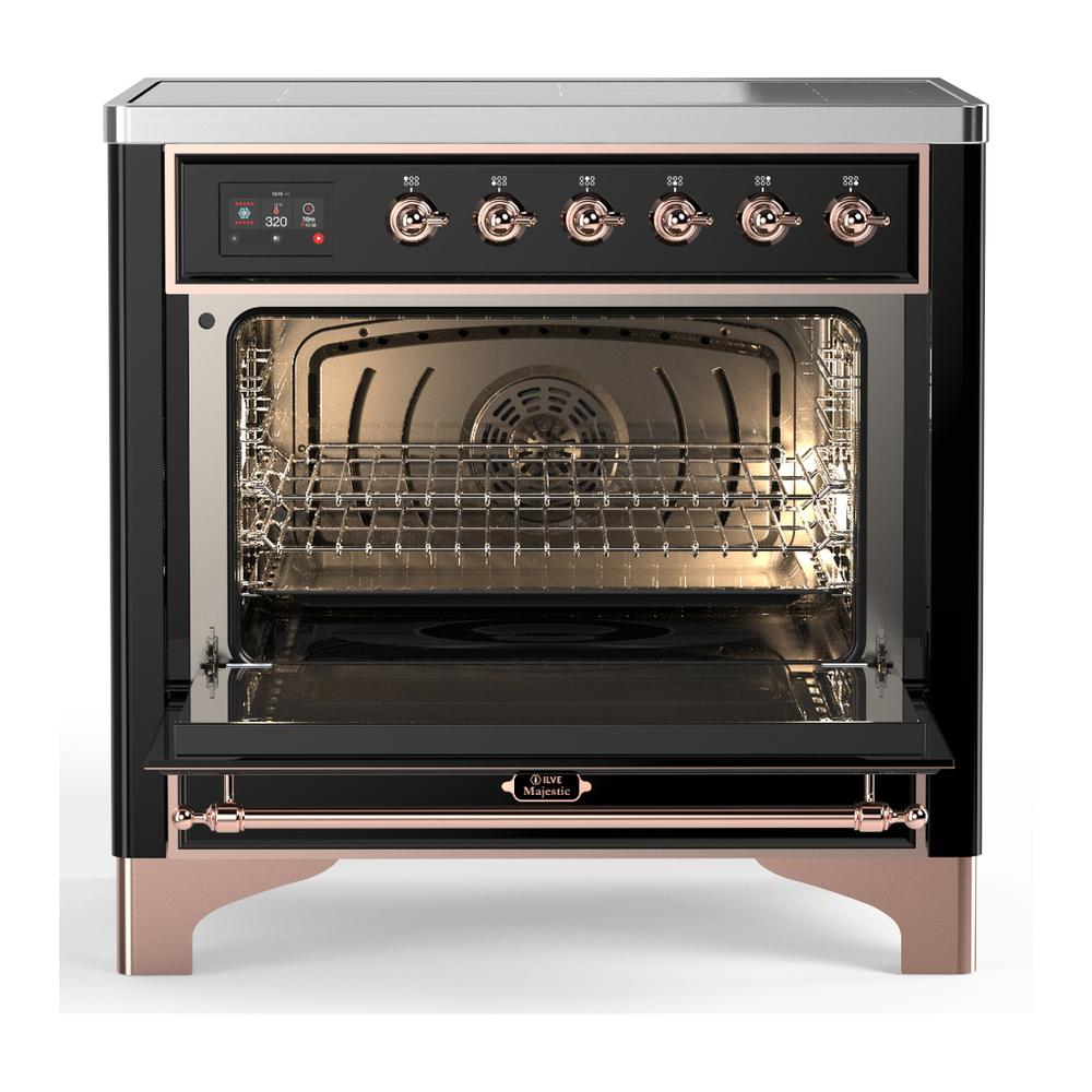 Ilve UMIB36QNR3BKP Ilve Umib36Qnr3Bkp Majestic Iii 36 Inch Induction Range With 6 Elements, 3.5 Cu. Ft. Total Oven Capacity (Solid Door, Glossy Black, Copper)