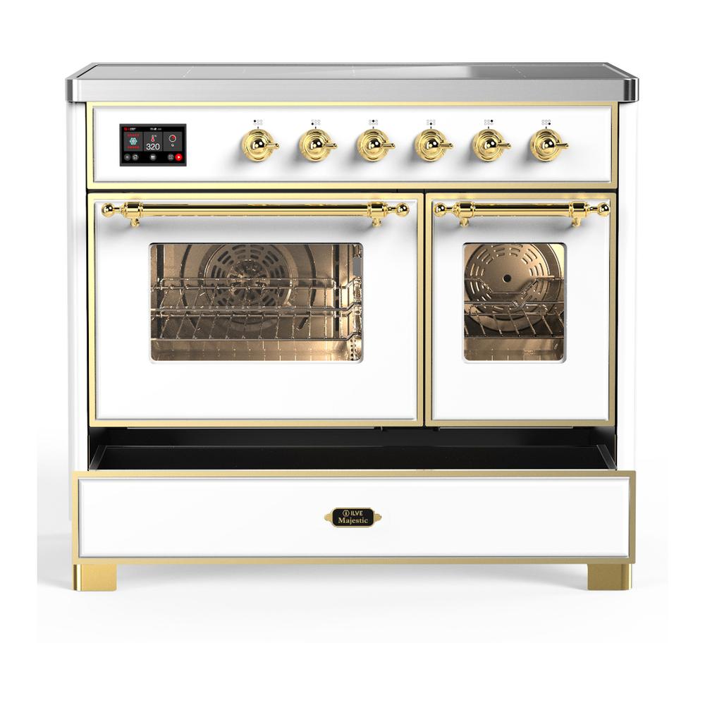 Ilve UMDIB40NR3WHG Ilve Umdib40Nr3Whg Majestic Iii 40 Inch Induction Range With 6 Elements, 3.82 Cu. Ft. Total Oven Capacity (Triple Glass Door, White, Brass)