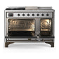 Ilve UM48FSQNR3SSB Ilve Um48Fsqnr3Ssb Majestic Iii 48 Inch Dual Fuel Range With 5 Black Brass Burners, Griddle And French Top, Dual Function Burner Up To 25,000 Btu (Natural Gas, Solid Door, Stainless Steel, Burnished)