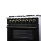 Forno FFSGS612536BLK Forno Massimo 36 Inch Freestanding Dual Fuel Range In Black With Antique Brass Accessories, 6 Burners, 5.36 Cu. Ft. Convection Oven