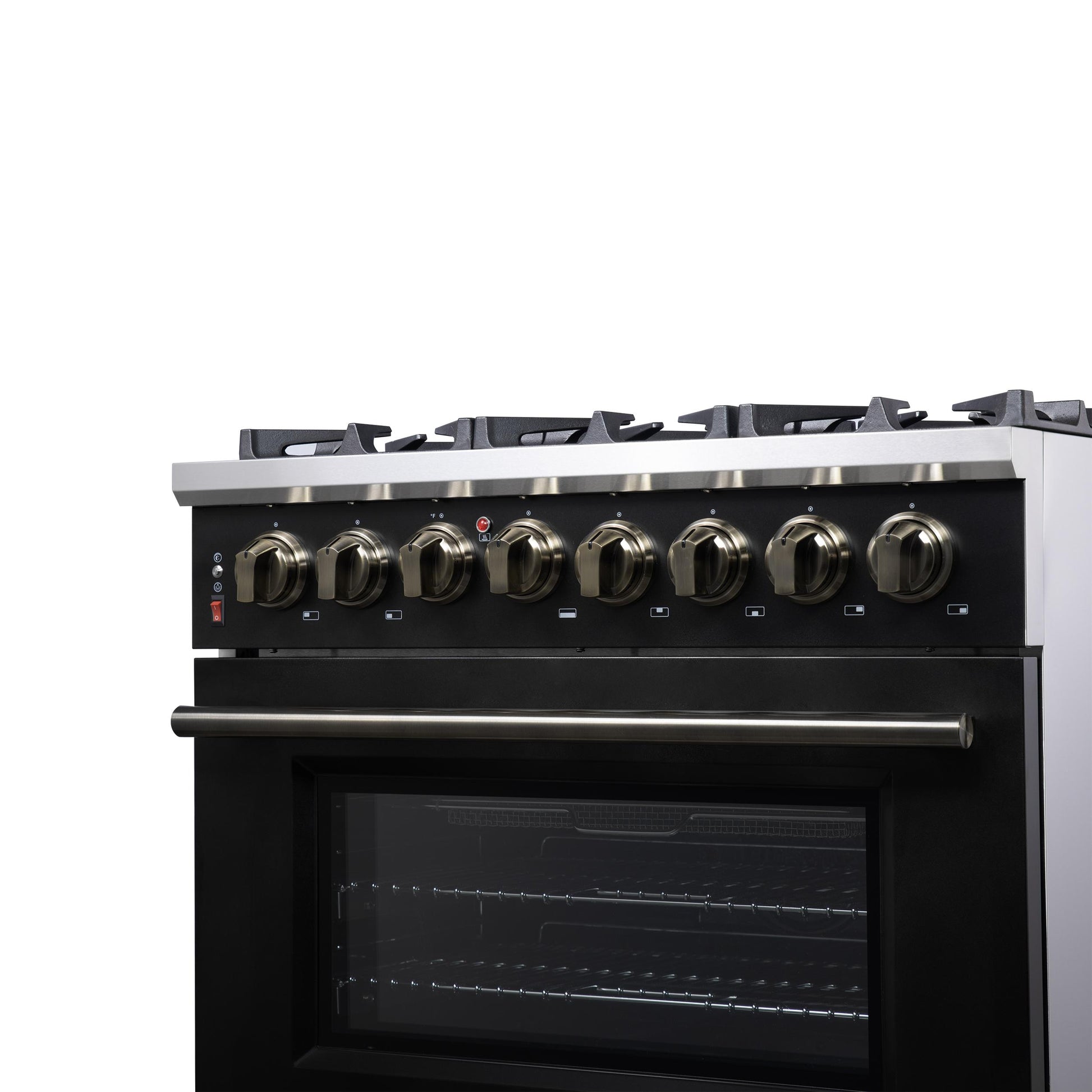 Forno FFSGS612536BLK Forno Massimo 36 Inch Freestanding Dual Fuel Range In Black With Antique Brass Accessories, 6 Burners, 5.36 Cu. Ft. Convection Oven