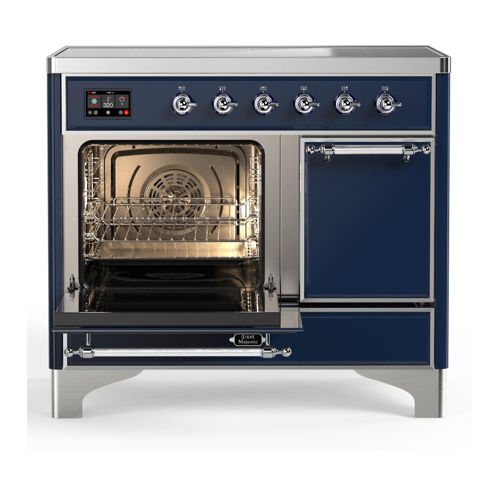 Ilve UMDIB40QNR3MBC Ilve Umdib40Qnr3Mbc Majestic Iii 40 Inch Induction Range With 6 Elements, 3.82 Cu. Ft. Total Oven Capacity (Solid Door, Midnight Blue, Chrome)