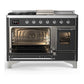 Ilve UM48FSNR3MGC Ilve Um48Fsnr3Mgc Majestic Iii 48 Inch Dual Fuel Range With 5 Black Brass Burners, Griddle And French Top, Dual Function Burner Up To 25,000 Btu (Natural Gas, Triple Glass Door, Graphite Matte, Chrome)