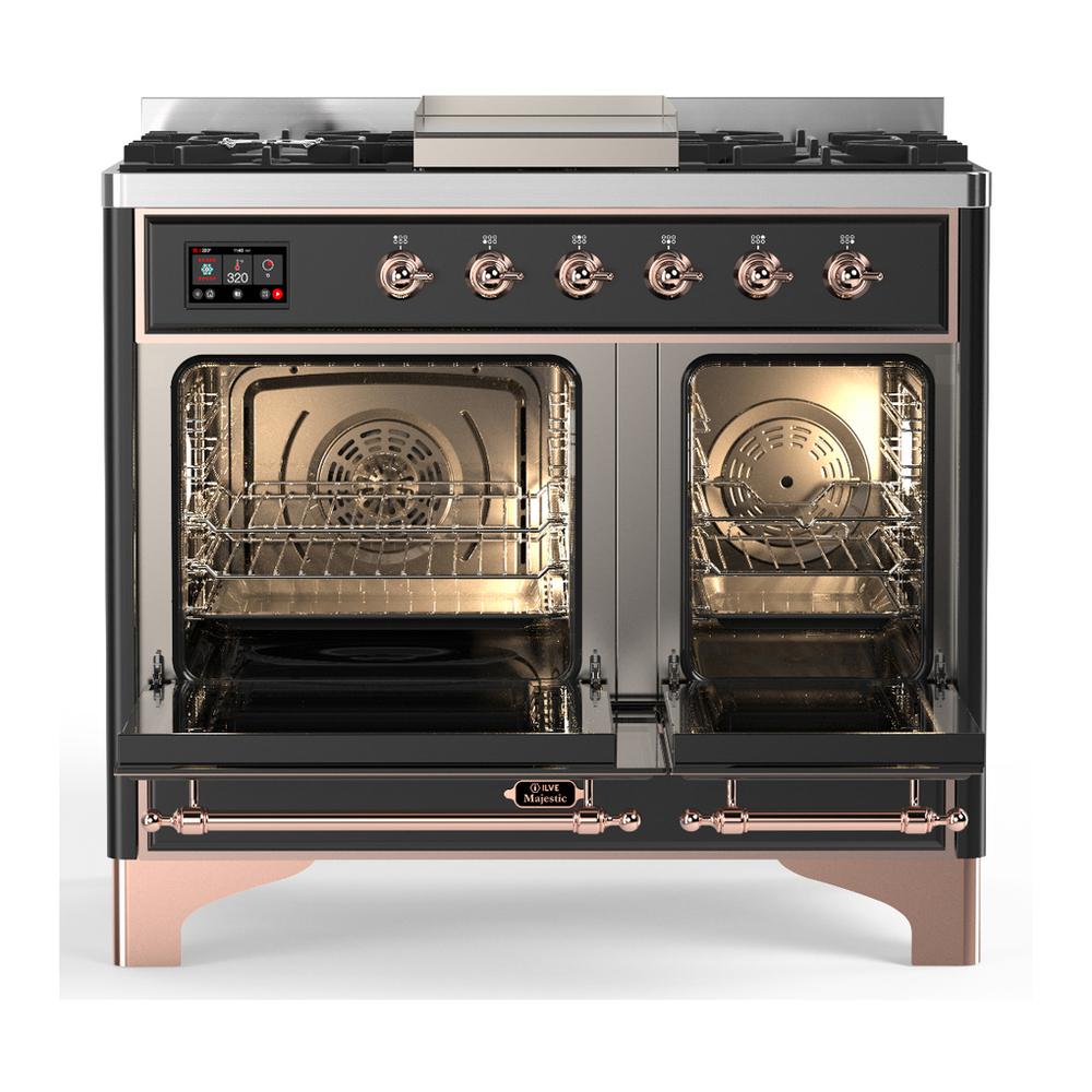 Ilve UMD40FNR3MGP Ilve Umd40Fnr3Mgp Majestic Iii 40 Inch Dual Fuel Range With 6 Burners And Griddle, Dual Function Burner Up To 25,000 Btu (Natural Gas, Triple Glass Door, Graphite Matte, Copper)