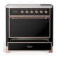 Ilve UMIB36QNR3BKP Ilve Umib36Qnr3Bkp Majestic Iii 36 Inch Induction Range With 6 Elements, 3.5 Cu. Ft. Total Oven Capacity (Solid Door, Glossy Black, Copper)