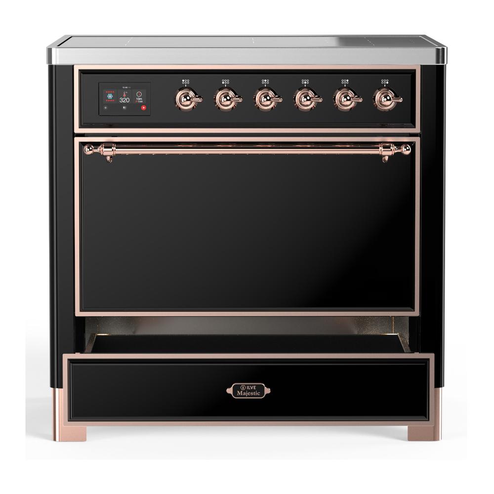 Ilve UMIB36QNR3BKP Ilve Umib36Qnr3Bkp Majestic Iii 36 Inch Induction Range With 6 Elements, 3.5 Cu. Ft. Total Oven Capacity (Solid Door, Glossy Black, Copper)