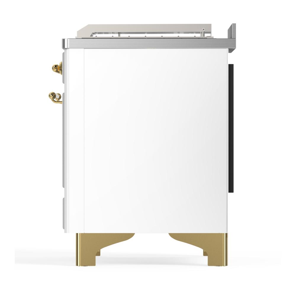 Ilve UM48FSQNR3WHGLP Ilve Um48Fsqnr3Whglp Majestic Iii 48 Inch Dual Fuel Range With 5 Black Brass Burners, Griddle And French Top, Dual Function Burner Up To 25,000 Btu (Liquid Propane, Solid Door, White, Brass)