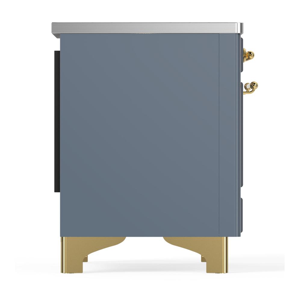 Ilve UMIB36QNR3BGG Ilve Umib36Qnr3Bgg Majestic Iii 36 Inch Induction Range With 6 Elements, 3.5 Cu. Ft. Total Oven Capacity (Solid Door, Blue Grey, Brass)