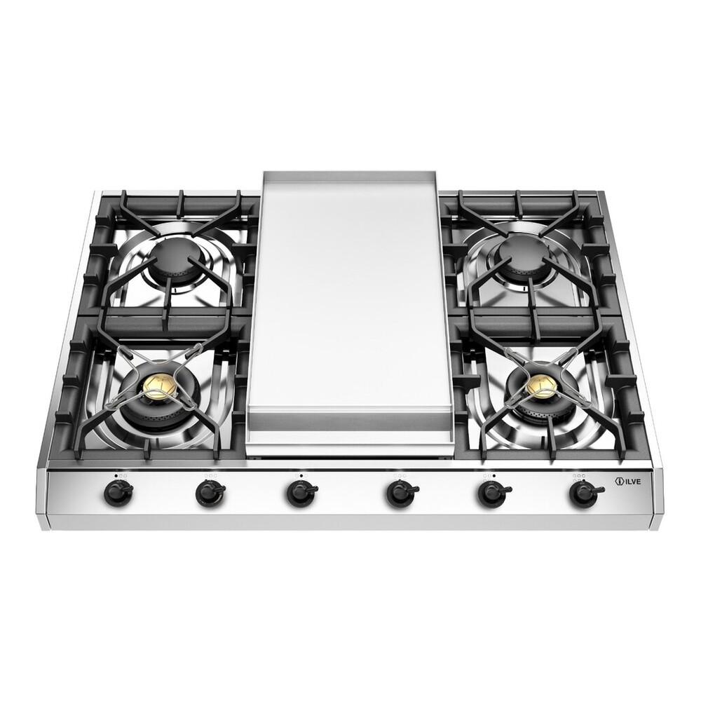 Ilve UHCP965FNSSB Ilve Uhcp965Fnssb Nostalgie Ii 36 Inch Gas Cooktop With Griddle, In Stainless Steel (Natural Gas, Burnished)