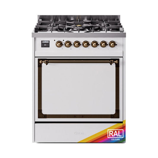 Ilve UN30QNMPRAB Ilve Un30Qnmprab Nostalgie Ii Noblesse 30" Dual Fuel Range (Natural Gas, Solid Door, Ral, Burnished)