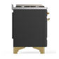 Ilve UM36FNR3MGGLP Ilve Um36Fnr3Mgglp Majestic Iii 36 Inch Dual Fuel Range With 6 Black Brass Burners And Griddle, Dual Function Burner Up To 25,000 Btu (Triple Glass Door, Graphite Matte, Brass, Liquid Propane)