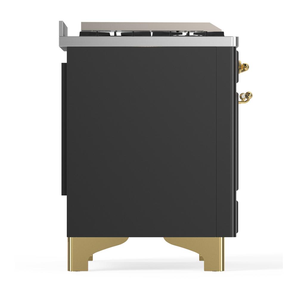 Ilve UM36FNR3MGGLP Ilve Um36Fnr3Mgglp Majestic Iii 36 Inch Dual Fuel Range With 6 Black Brass Burners And Griddle, Dual Function Burner Up To 25,000 Btu (Triple Glass Door, Graphite Matte, Brass, Liquid Propane)