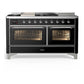 Ilve UM60FSNR3BKCLP Ilve Um60Fsnr3Bkclp Majestic Iii 60 Inch Dual Fuel Range With 7 Burners, Griddle And French Top, Dual Function Burner With Up To 25,000 Btu (Liquid Propane, Triple Glass Door, Glossy Black, Chrome)